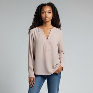 Forever 21 Peach Pink Shear Long Sleeve V Neck Dress Blouse size M Button Cuff